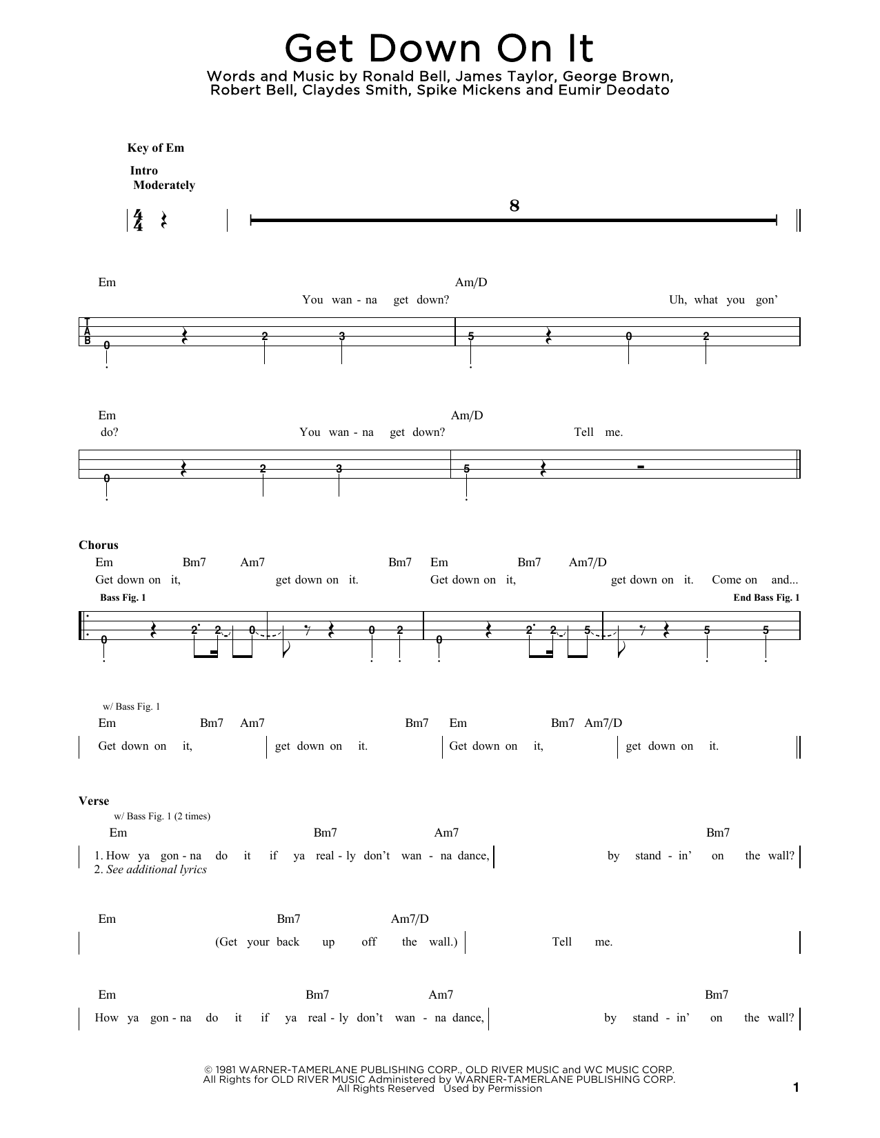 Download Kool & The Gang Get Down On It Sheet Music and learn how to play Easy Bass Tab PDF digital score in minutes