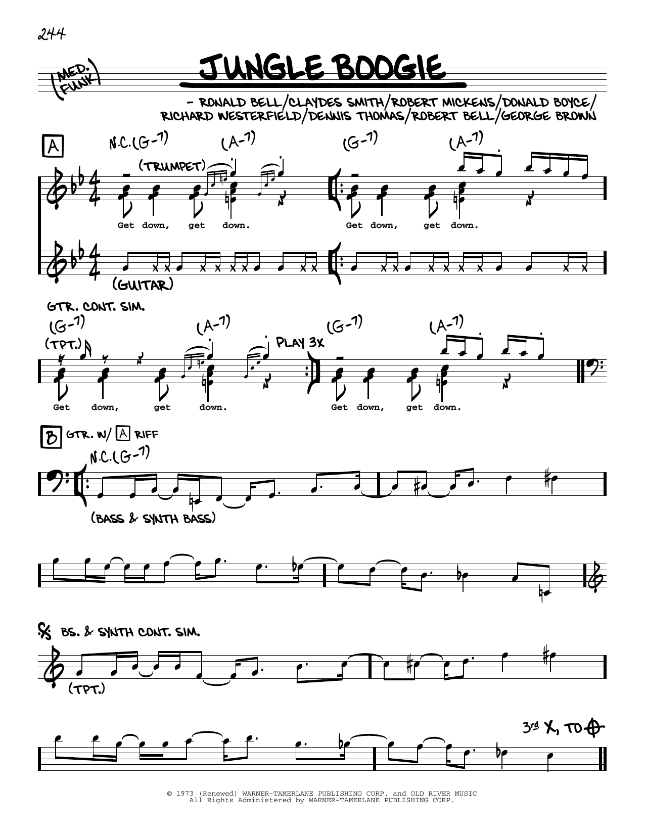 Download Kool & The Gang Jungle Boogie Sheet Music and learn how to play Real Book – Melody & Chords PDF digital score in minutes