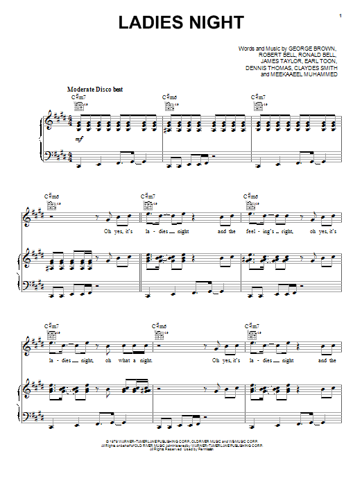 Download Kool & The Gang Ladies Night Sheet Music and learn how to play Piano, Vocal & Guitar (Right-Hand Melody) PDF digital score in minutes