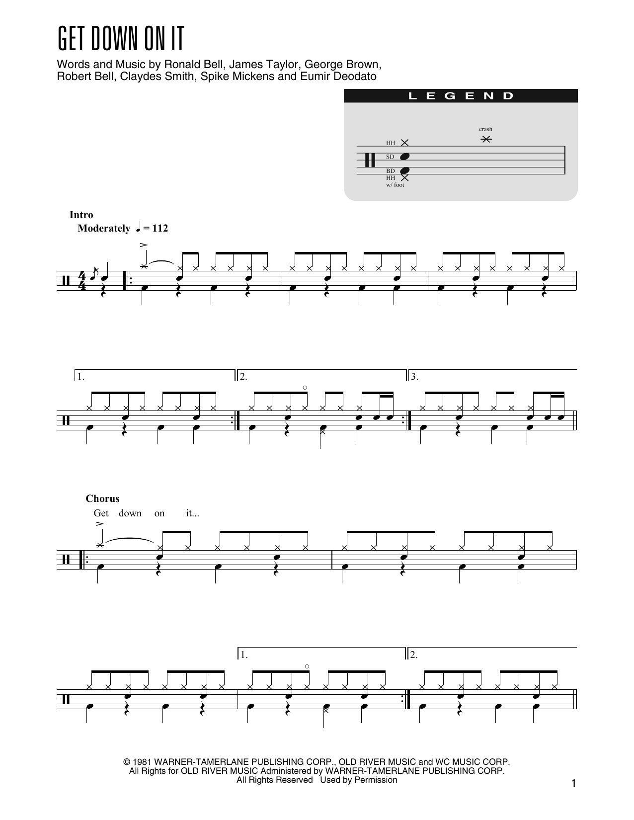 Download Kool And The Gang Get Down On It (arr. Kennan Wylie) Sheet Music and learn how to play Drum Chart PDF digital score in minutes