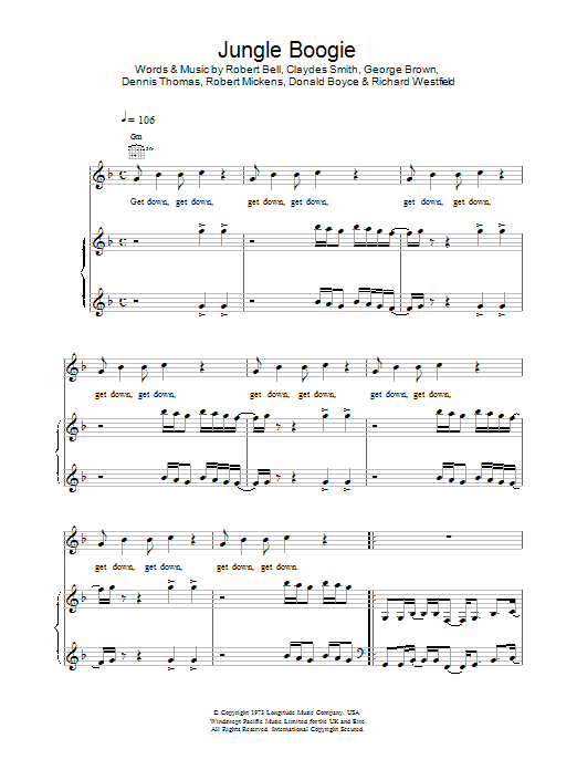 Download Kool And The Gang Sheet Music and learn how to play Piano, Vocal & Guitar (Right-Hand Melody) PDF score in minutes