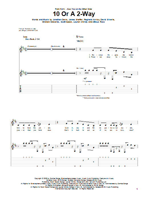 Download Korn 10 Or A 2-Way Sheet Music and learn how to play Guitar Tab PDF digital score in minutes