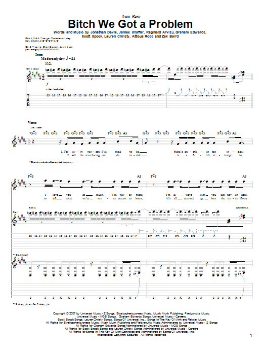 Download Korn Bitch We Got A Problem Sheet Music and learn how to play Guitar Tab PDF digital score in minutes