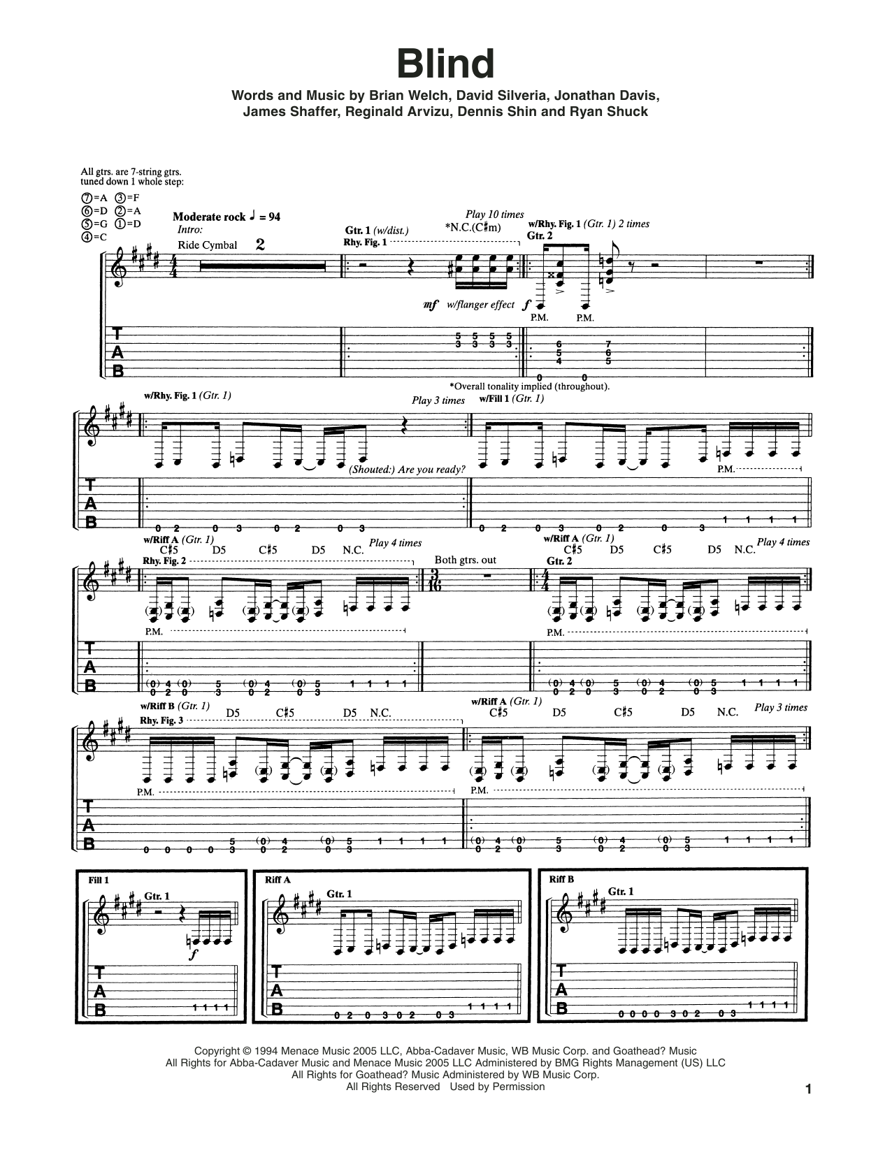 Download Korn Blind Sheet Music and learn how to play Guitar Tab PDF digital score in minutes