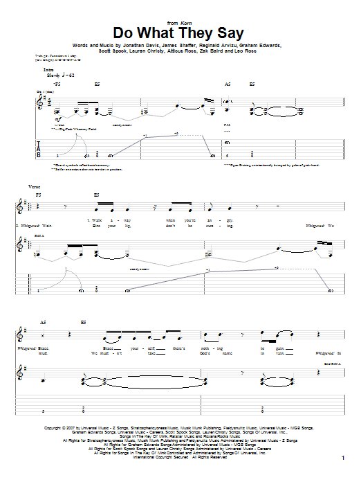 Download Korn Do What They Say Sheet Music and learn how to play Guitar Tab PDF digital score in minutes