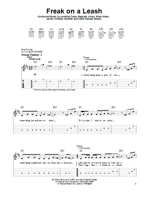 Download Korn Freak On A Leash Sheet Music and learn how to play Easy Guitar Tab PDF digital score in minutes