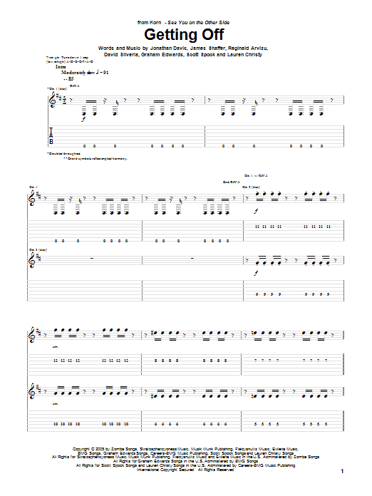 Download Korn Getting Off Sheet Music and learn how to play Guitar Tab PDF digital score in minutes