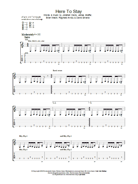 Download Korn Here To Stay Sheet Music and learn how to play Guitar Tab PDF digital score in minutes