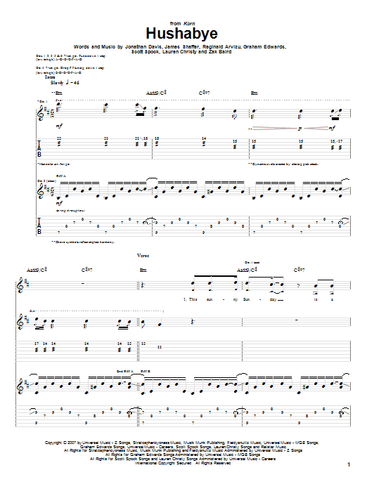 Download Korn Hushabye Sheet Music and learn how to play Guitar Tab PDF digital score in minutes