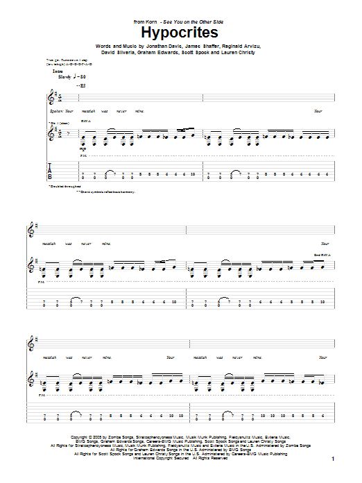 Download Korn Hypocrites Sheet Music and learn how to play Guitar Tab PDF digital score in minutes