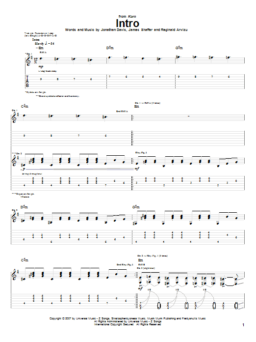 Download Korn Intro Sheet Music and learn how to play Guitar Tab PDF digital score in minutes