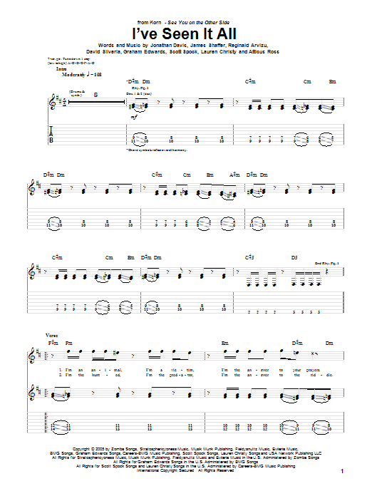 Download Korn I've Seen It All Sheet Music and learn how to play Guitar Tab PDF digital score in minutes
