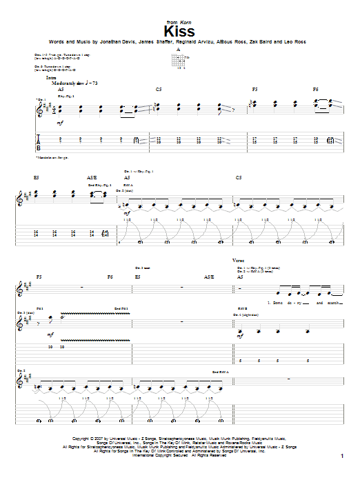 Download Korn Kiss Sheet Music and learn how to play Guitar Tab PDF digital score in minutes