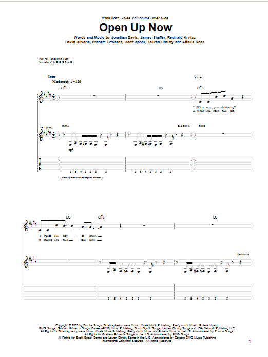 Download Korn Open Up Now Sheet Music and learn how to play Guitar Tab PDF digital score in minutes