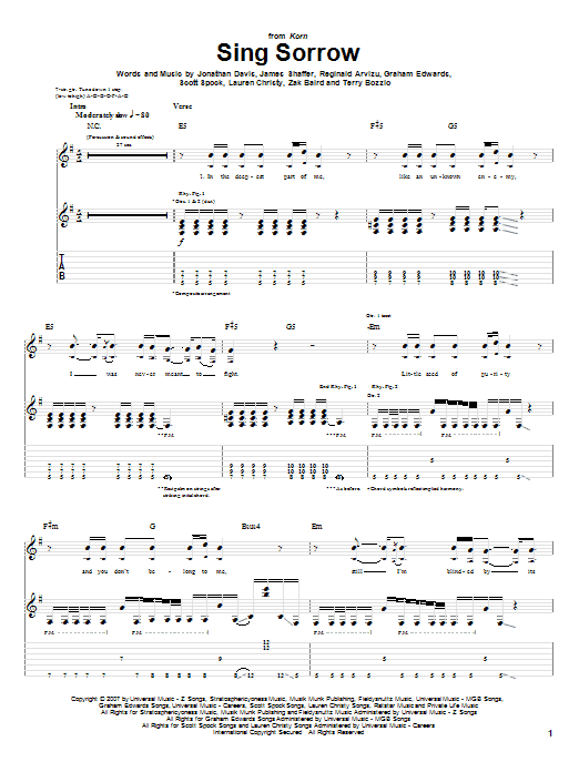 Download Korn Sing Sorrow Sheet Music and learn how to play Guitar Tab PDF digital score in minutes