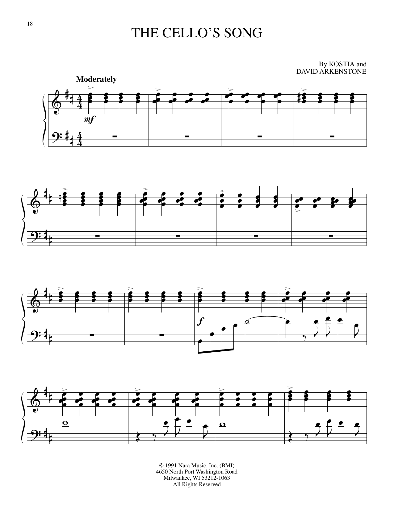 Download Kostia and David Arkenstone The Cello's Song Sheet Music and learn how to play Piano Solo PDF digital score in minutes