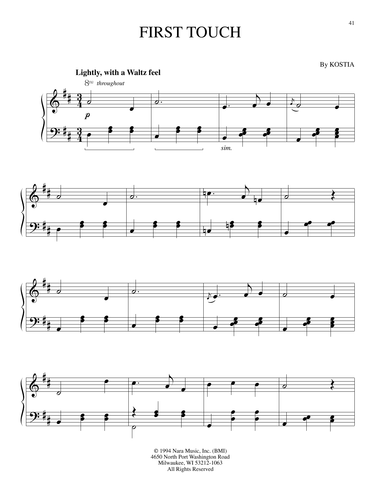 Download Kostia First Touch Sheet Music and learn how to play Piano Solo PDF digital score in minutes