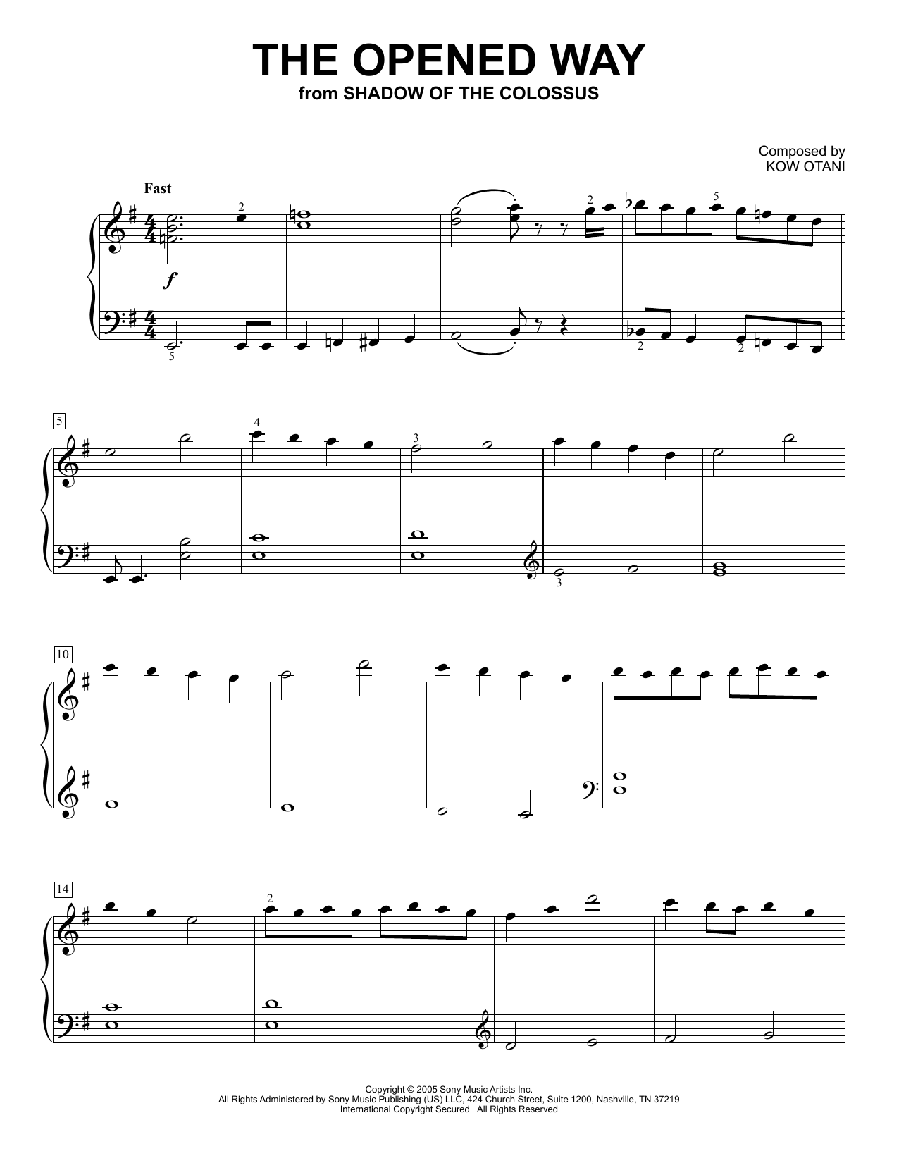 Download Kow Otani The Opened Way (from Shadow Of The Colossus) Sheet Music and learn how to play Easy Piano Solo PDF digital score in minutes