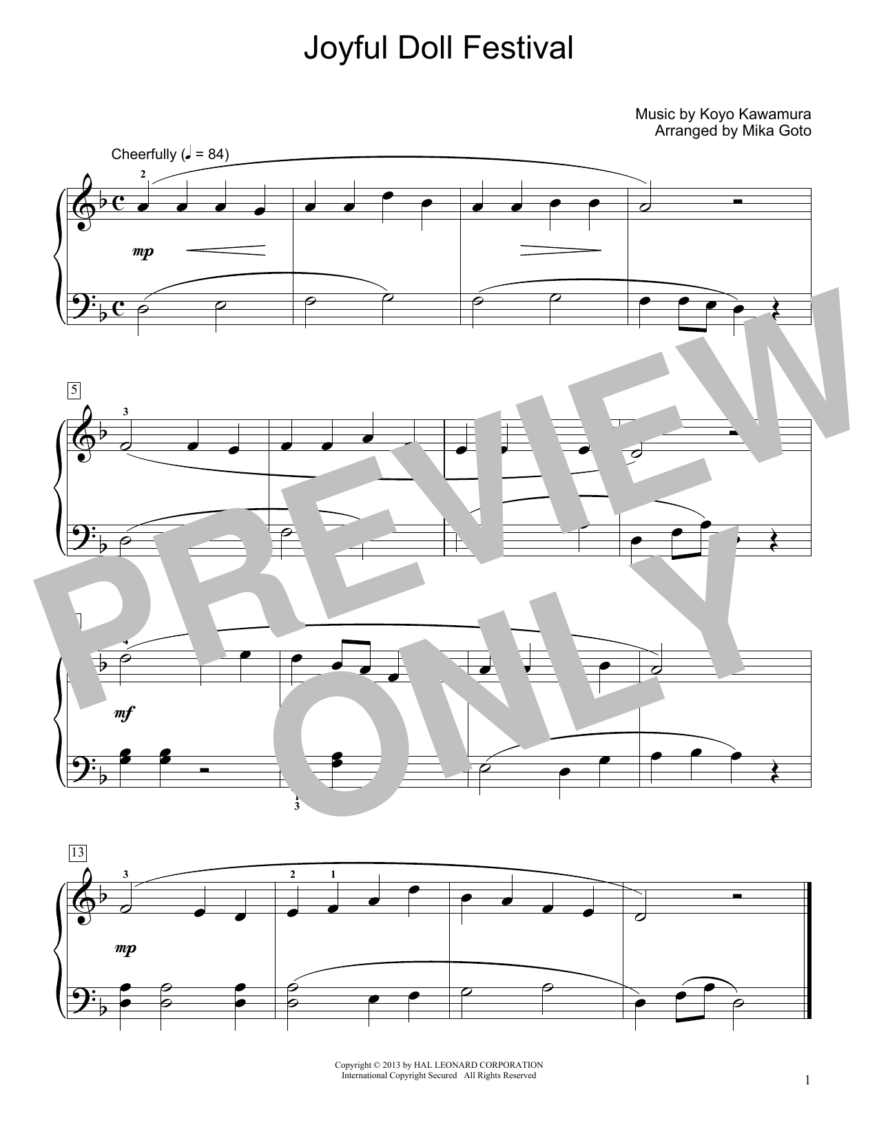 Download Koyo Kawamura Joyful Doll Festival (arr. Mika Goto) Sheet Music and learn how to play Educational Piano PDF digital score in minutes