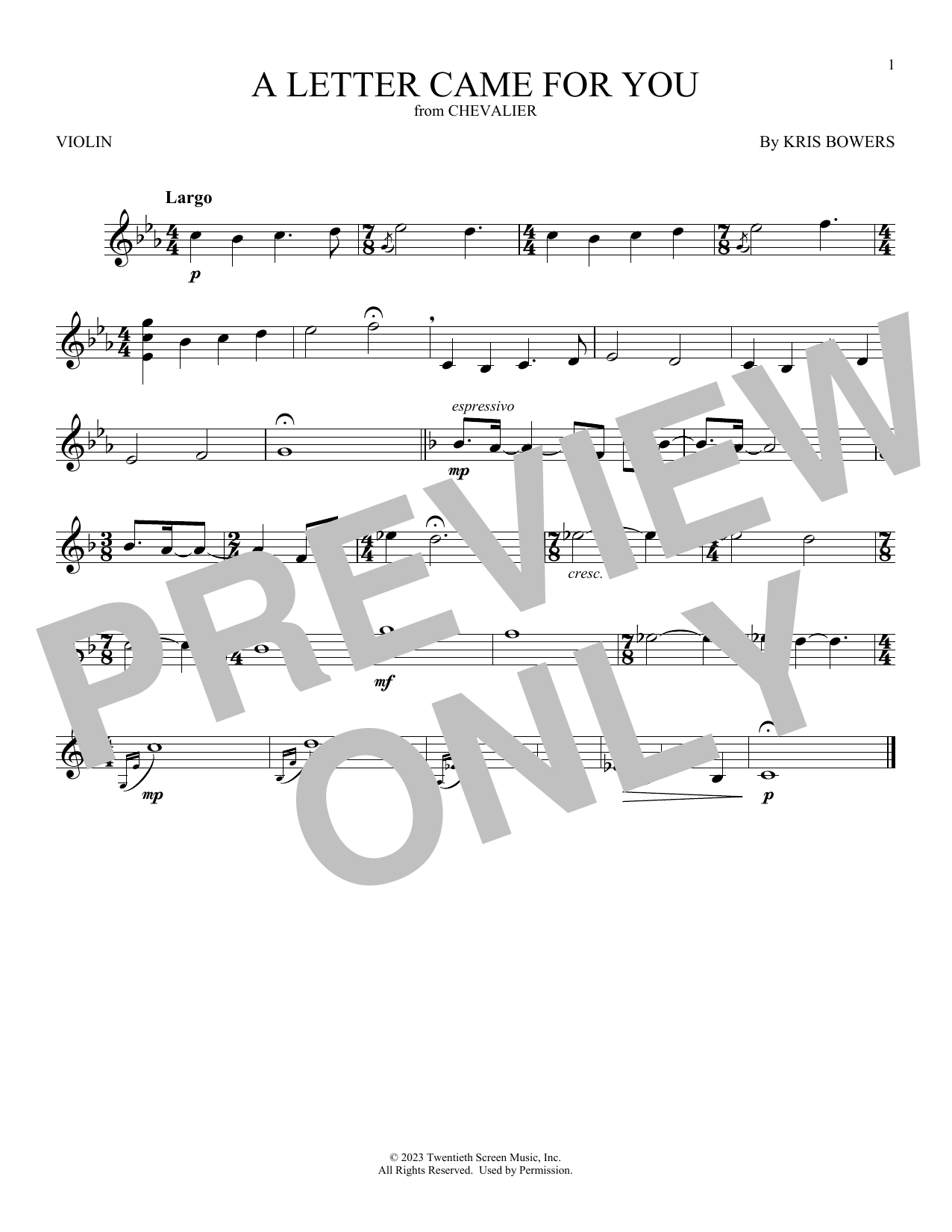 Download Kris Bowers A Letter Came For You (from Chevalier) Sheet Music and learn how to play Violin Solo PDF digital score in minutes
