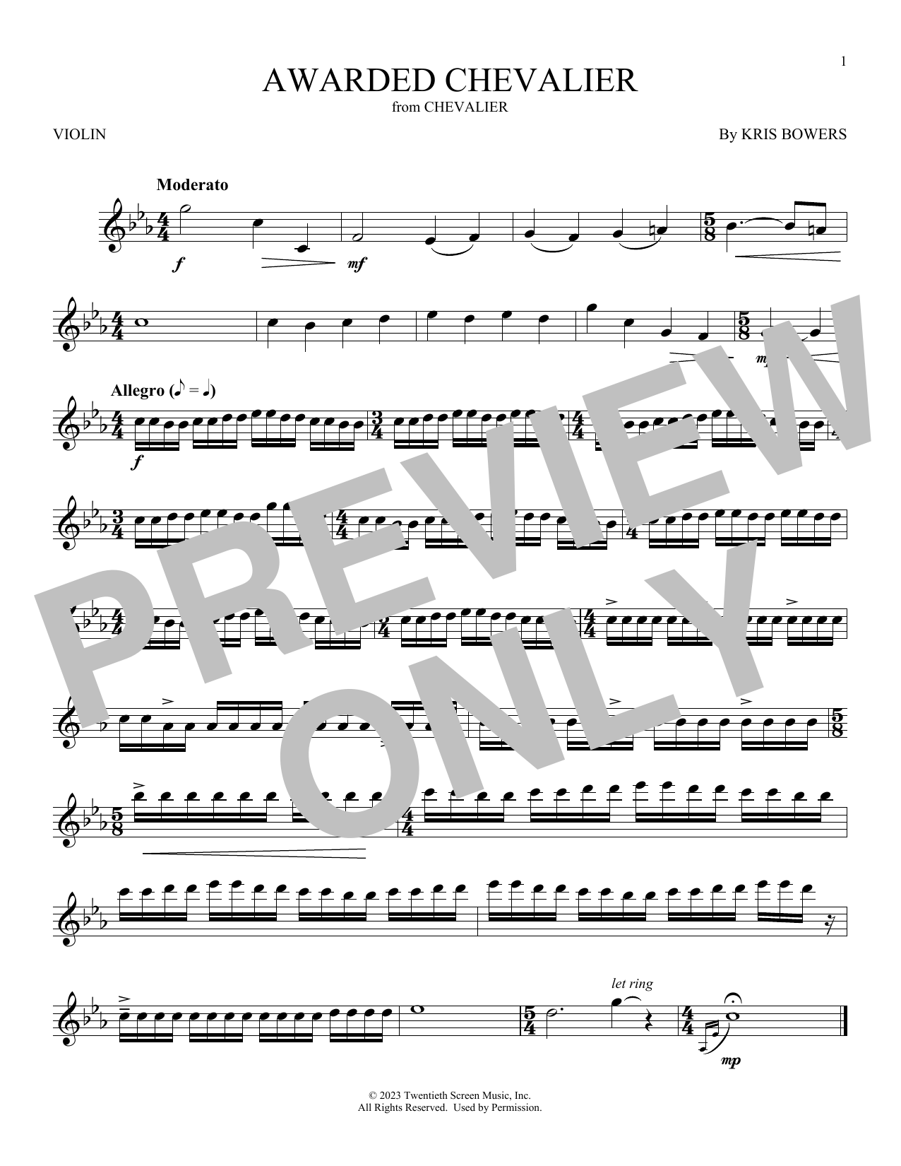 Download Kris Bowers Awarded Chevalier (from Chevalier) Sheet Music and learn how to play Violin Solo PDF digital score in minutes