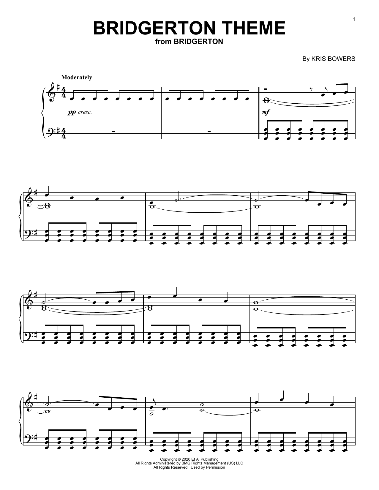 Download Kris Bowers Bridgerton Theme (from the Netflix series Bridgerton) Sheet Music and learn how to play Piano Solo PDF digital score in minutes