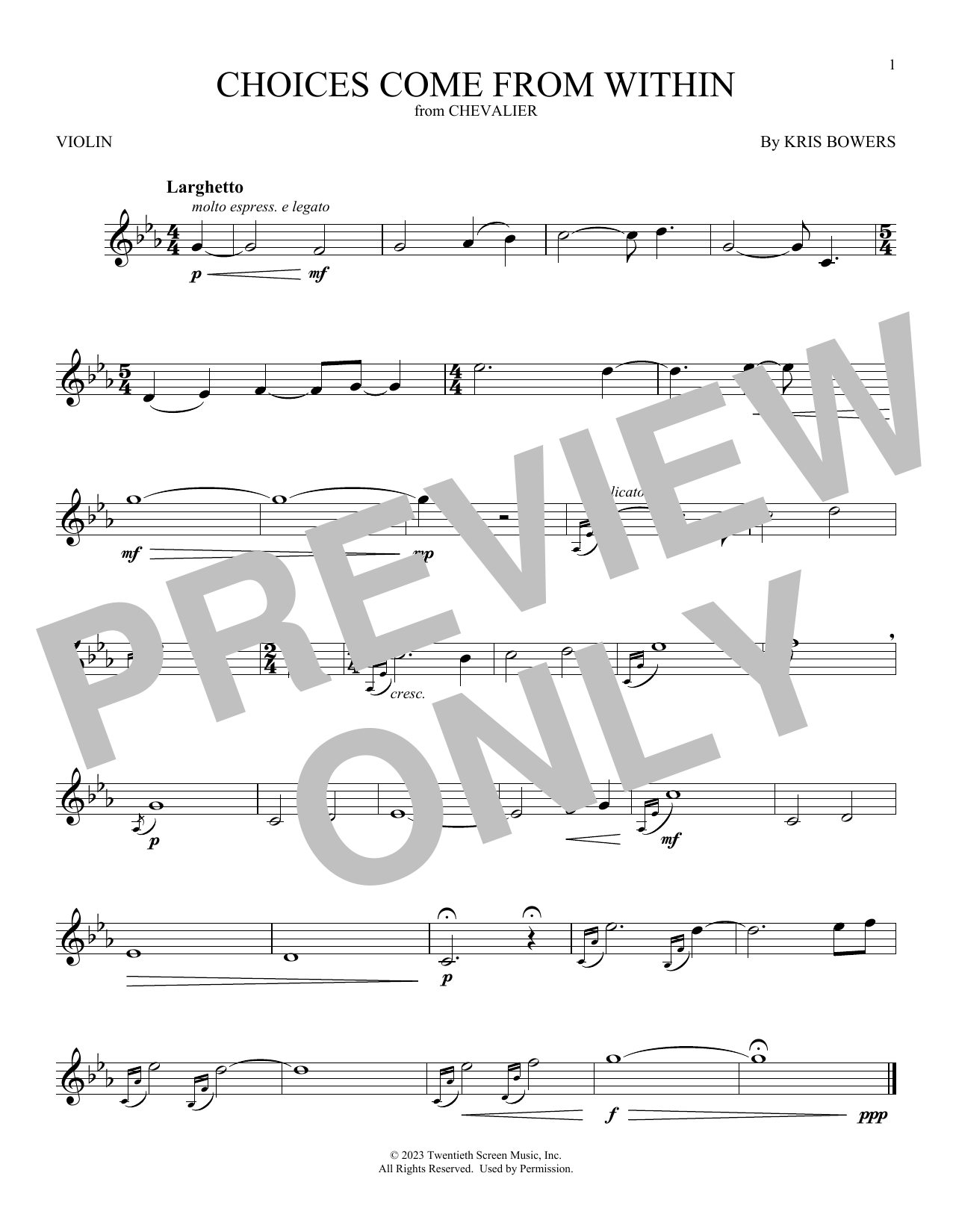 Download Kris Bowers Choices Come From Within (from Chevalier) Sheet Music and learn how to play Violin Solo PDF digital score in minutes