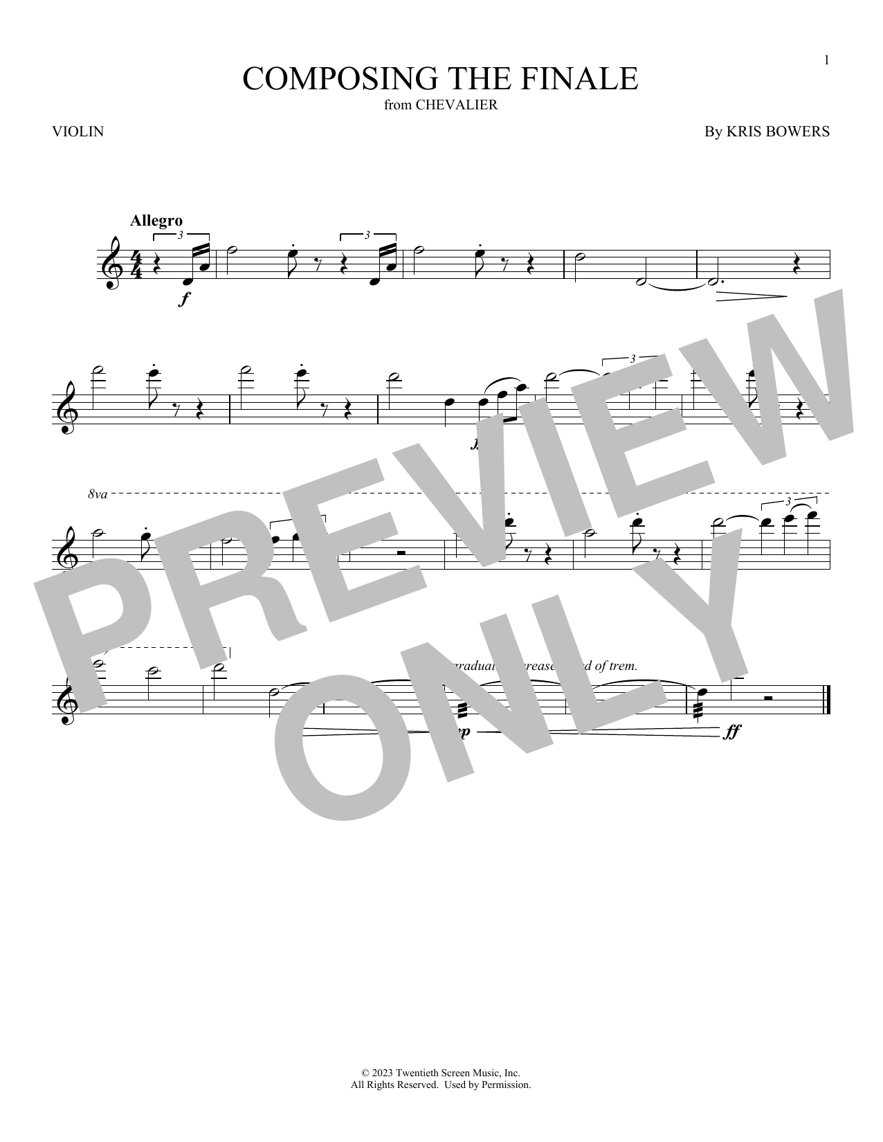 Download Kris Bowers Composing The Finale (from Chevalier) Sheet Music and learn how to play Violin Solo PDF digital score in minutes