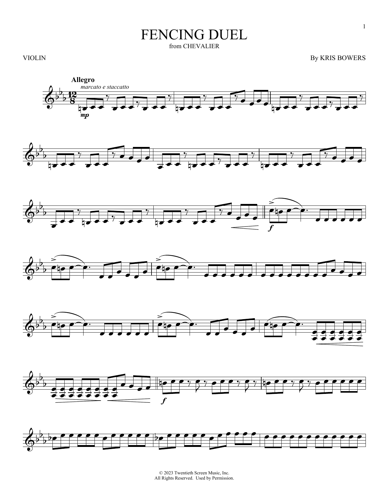 Download Kris Bowers Fencing Duel (from Chevalier) Sheet Music and learn how to play Violin Solo PDF digital score in minutes