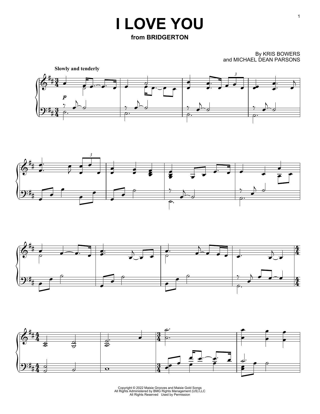 Download Kris Bowers I Love You (from the Netflix series Bridgerton) Sheet Music and learn how to play Piano Solo PDF digital score in minutes