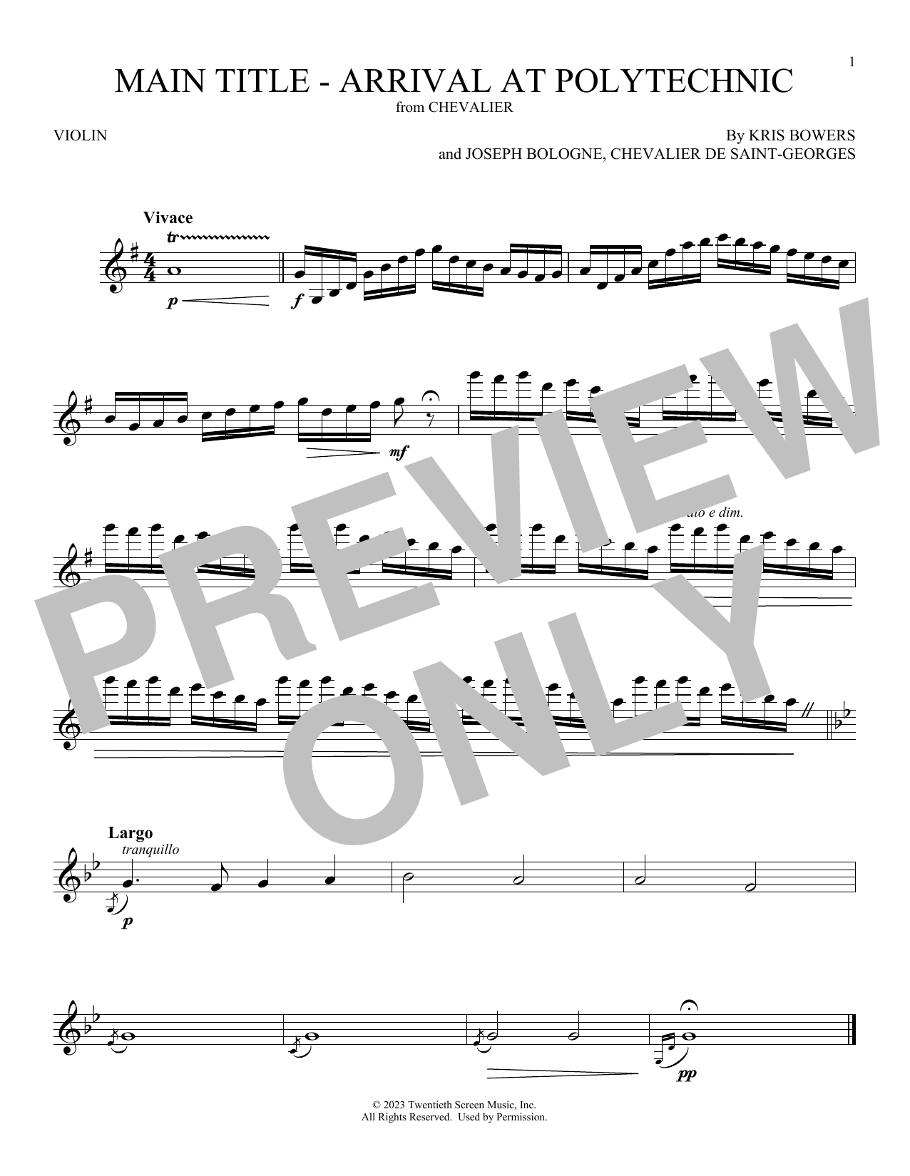 Download Kris Bowers Main Title - Arrival At Polytechnic (from Chevalier) Sheet Music and learn how to play Violin Solo PDF digital score in minutes