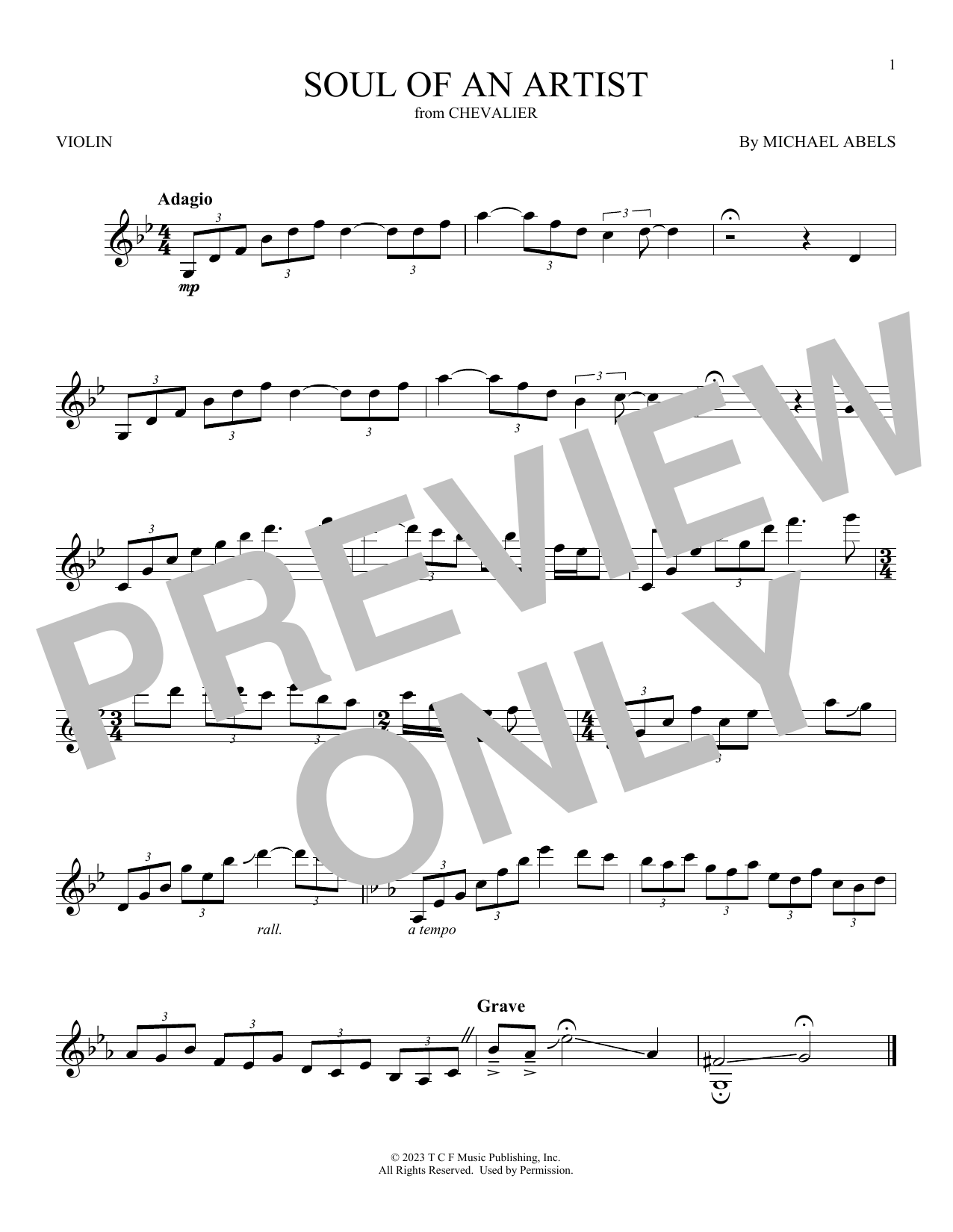 Download Kris Bowers Soul Of An Artist (from Chevalier) Sheet Music and learn how to play Violin Solo PDF digital score in minutes