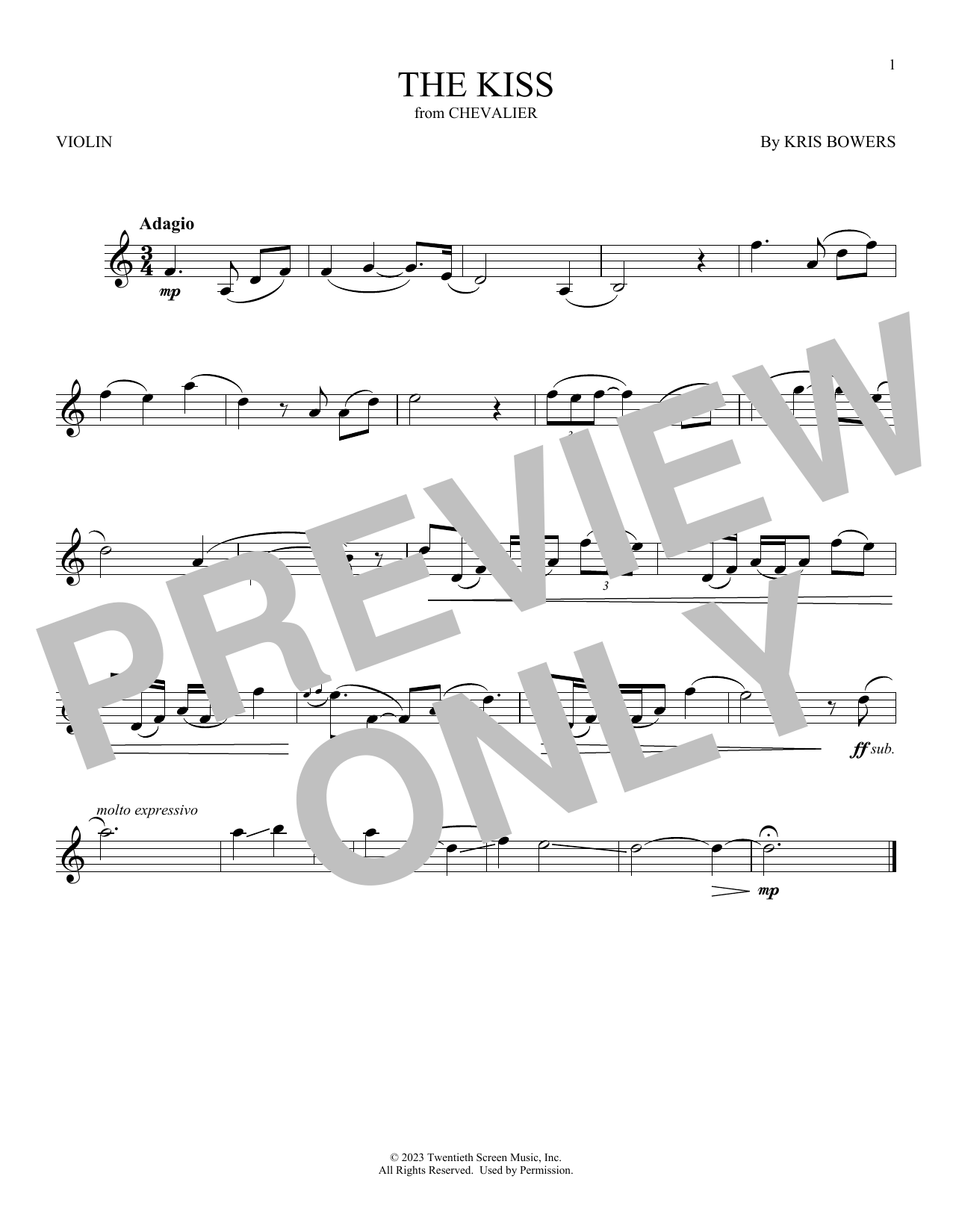 Download Kris Bowers The Kiss (from Chevalier) Sheet Music and learn how to play Violin Solo PDF digital score in minutes