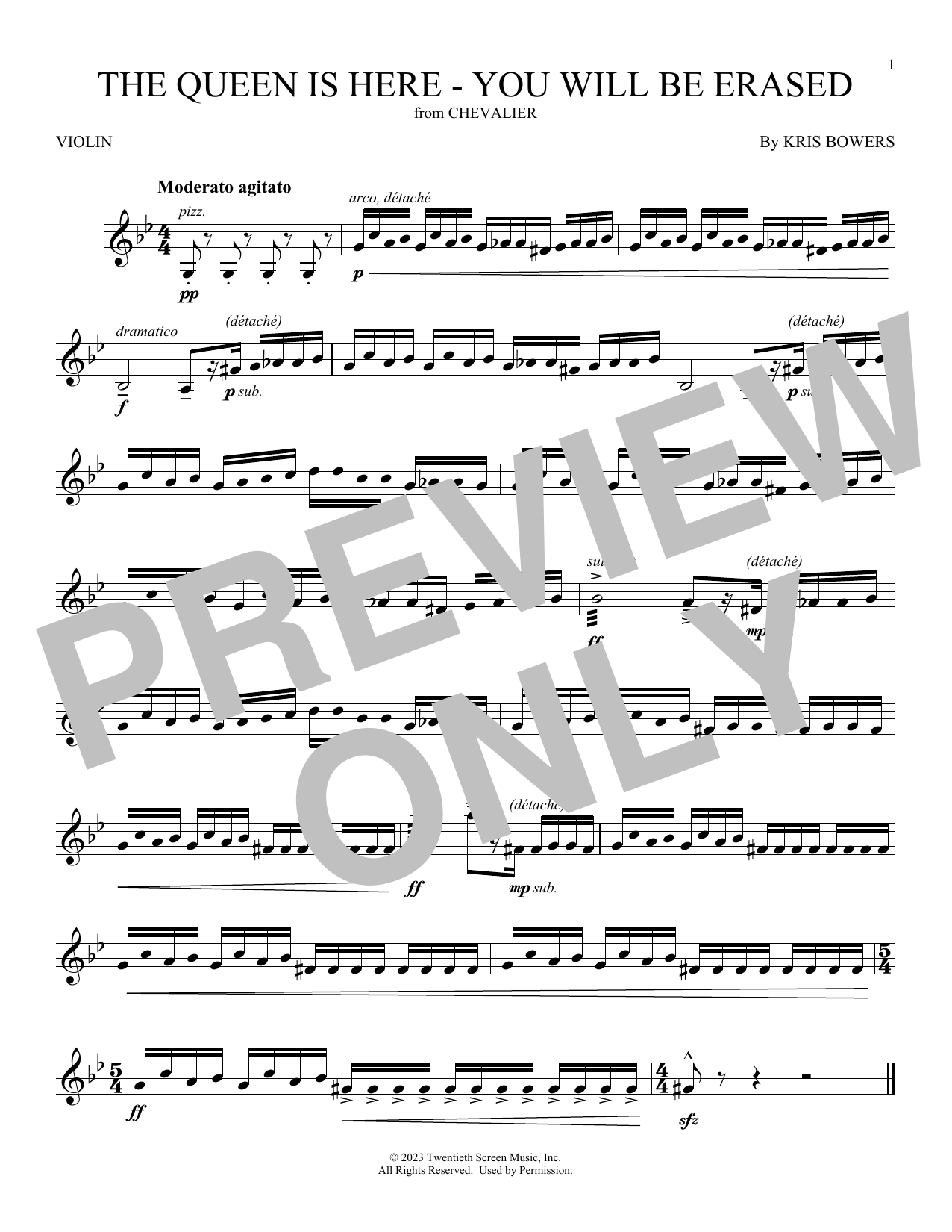 Download Kris Bowers The Queen Is Here - You Will Be Erased (from Chevalier) Sheet Music and learn how to play Violin Solo PDF digital score in minutes