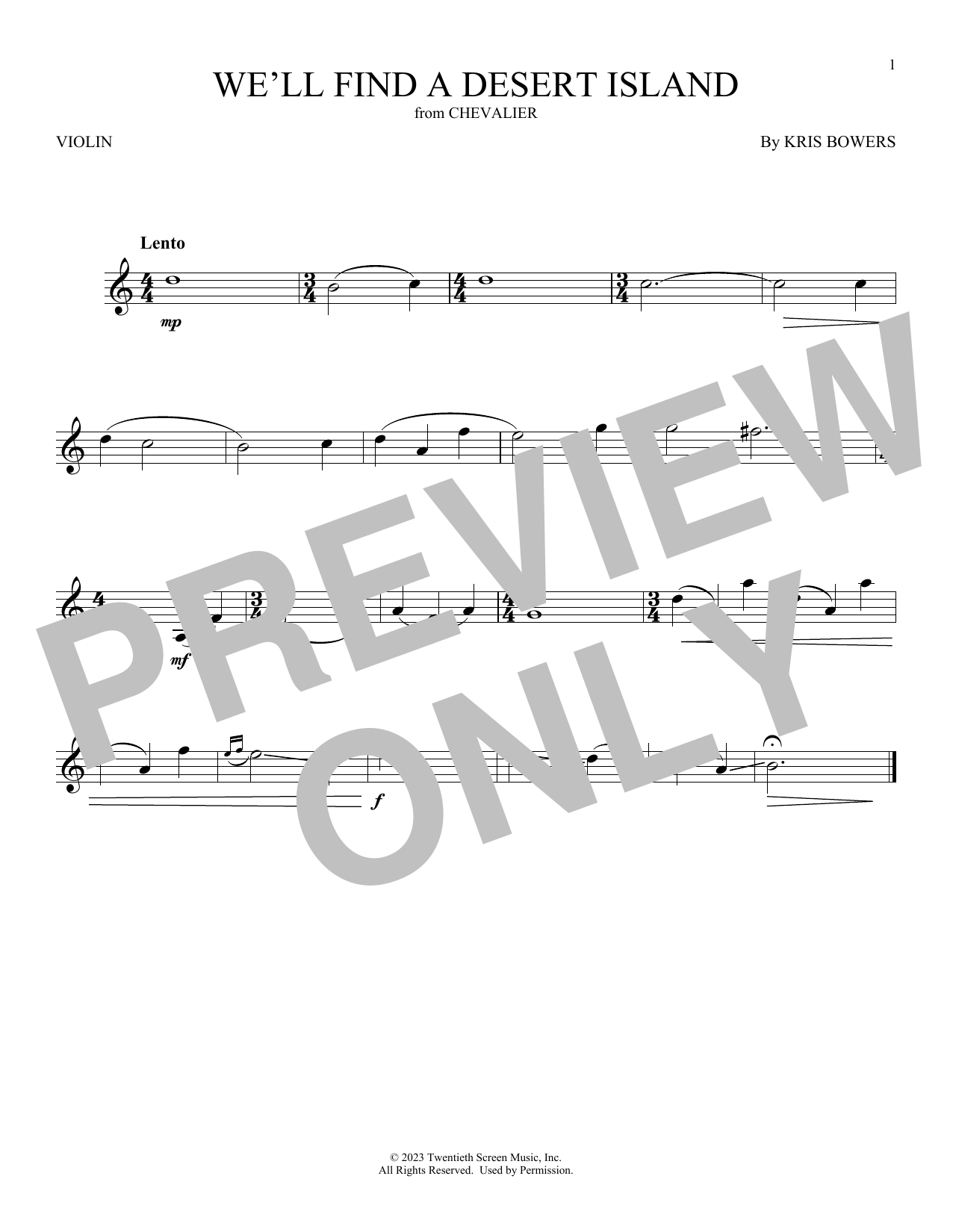 Download Kris Bowers We'll Find A Desert Island (from Chevalier) Sheet Music and learn how to play Violin Solo PDF digital score in minutes