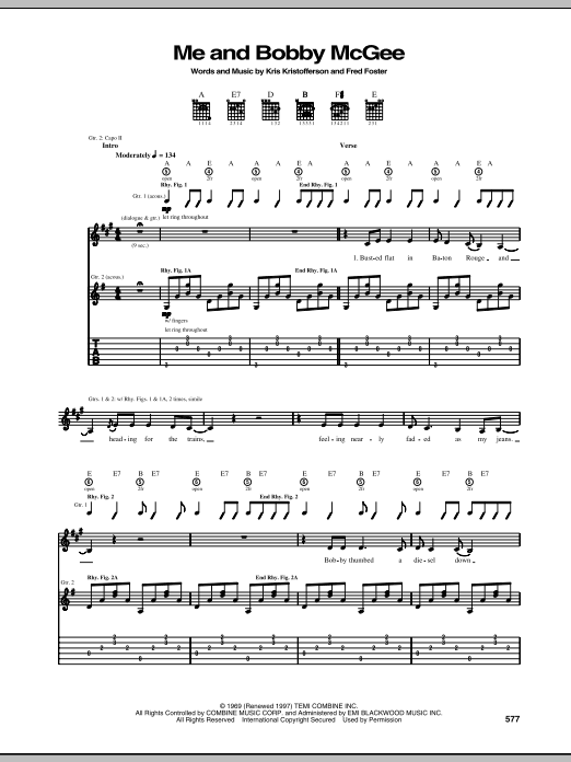 Download Kris Kristofferson Me And Bobby McGee Sheet Music and learn how to play Tenor Saxophone PDF digital score in minutes