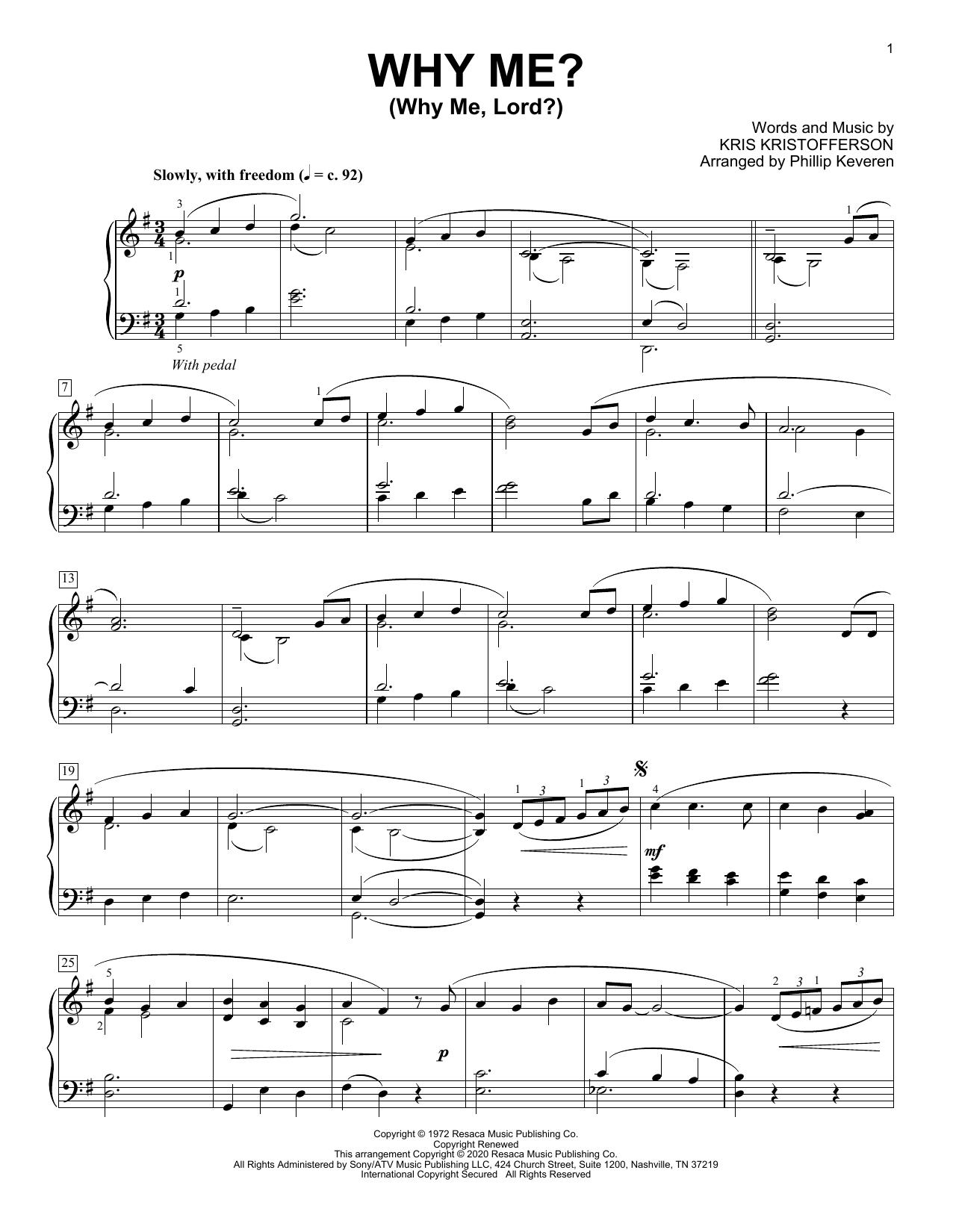 Download Kris Kristofferson Why Me? (Why Me, Lord?) [Classical version] (arr. Phillip Keveren) Sheet Music and learn how to play Piano Solo PDF digital score in minutes