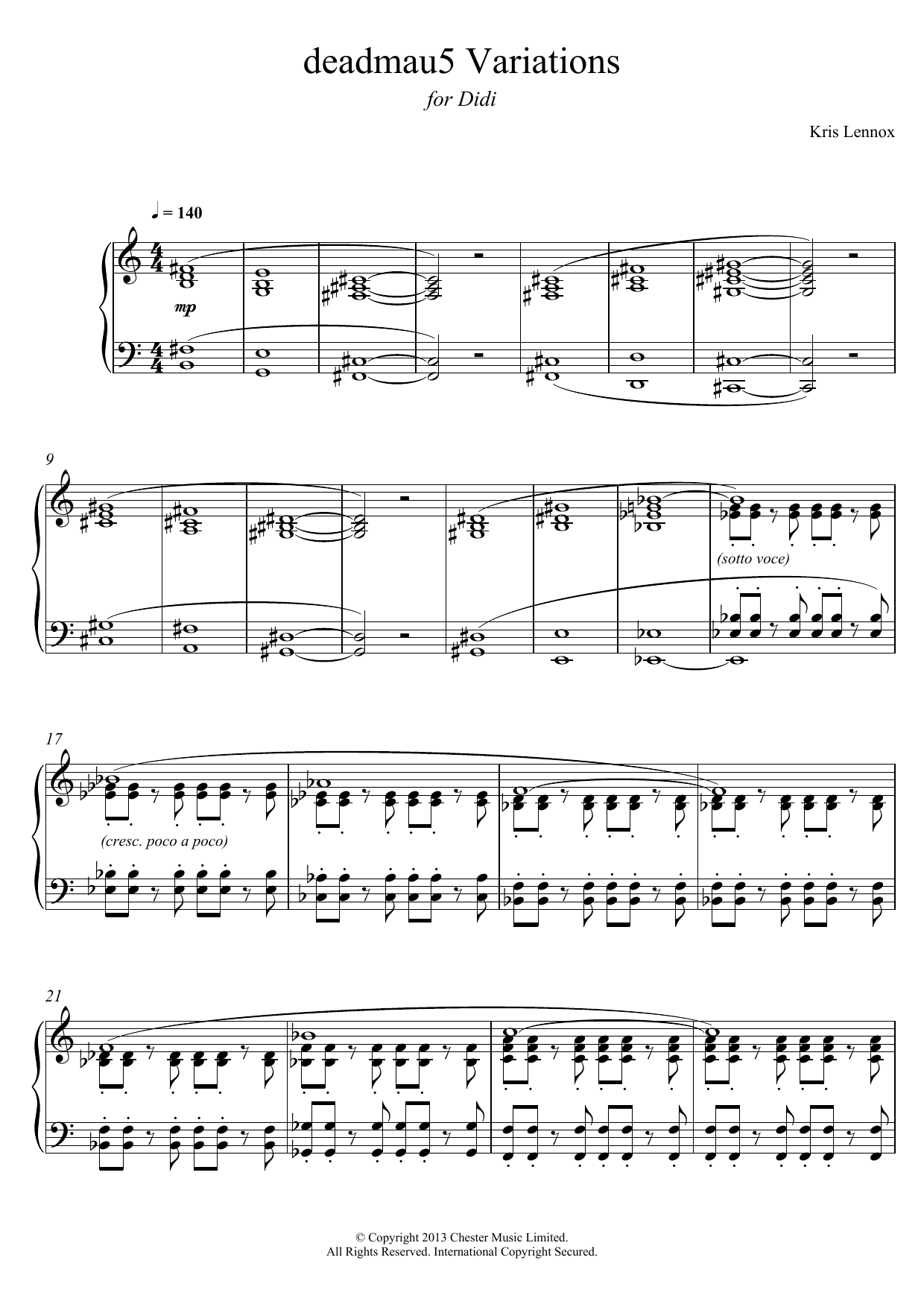 Download Kris Lennox Deadmau5 Variations Sheet Music and learn how to play Piano PDF digital score in minutes