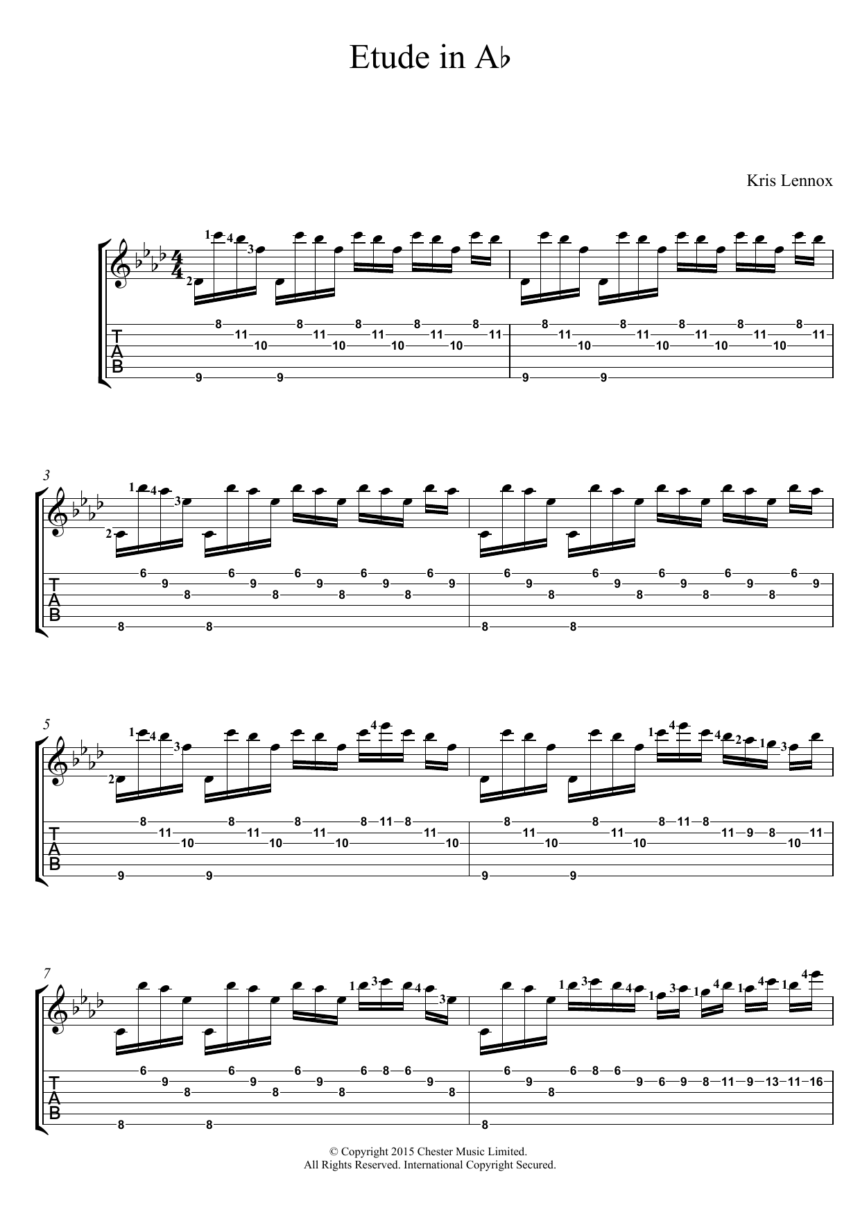 Download Kris Lennox Etude In A Flat Sheet Music and learn how to play Guitar Tab PDF digital score in minutes