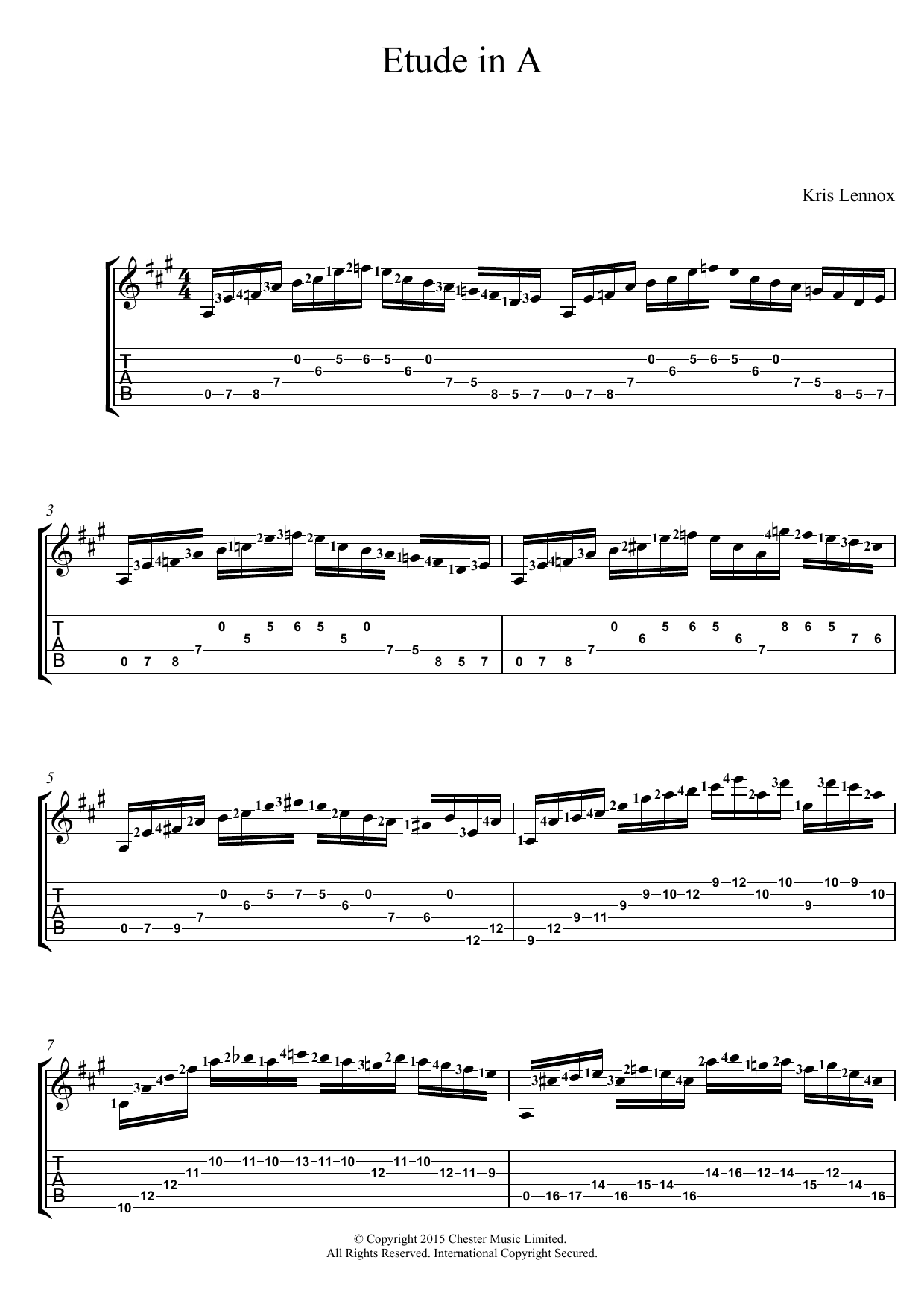 Download Kris Lennox Etude In A Sheet Music and learn how to play Guitar Tab PDF digital score in minutes