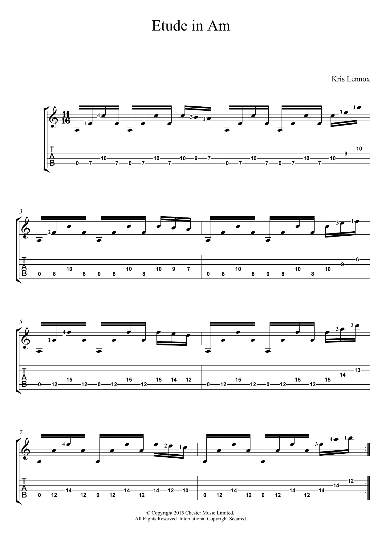 Download Kris Lennox Etude In Am Sheet Music and learn how to play Guitar Tab PDF digital score in minutes