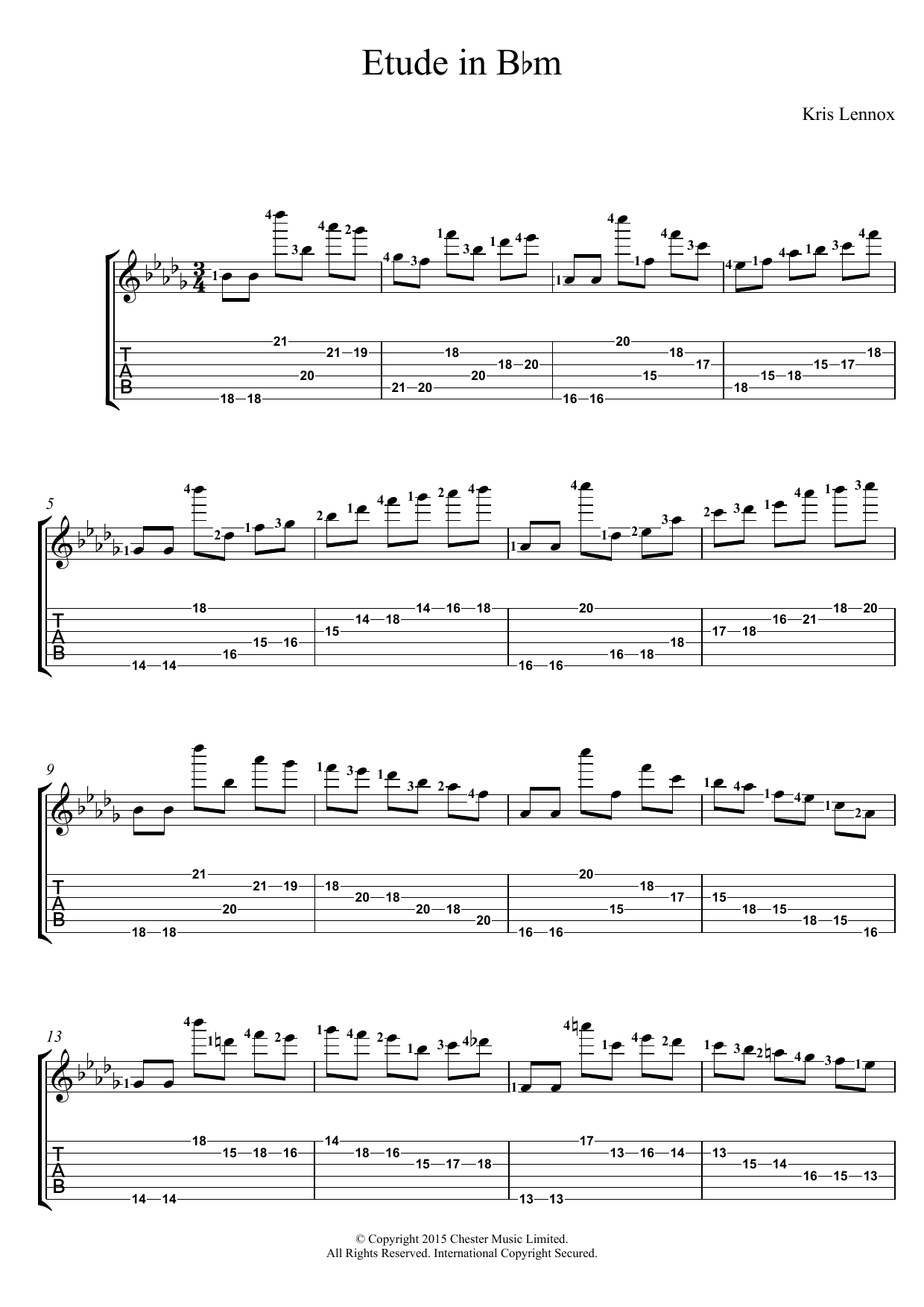 Download Kris Lennox Etude In B Flat Minor Sheet Music and learn how to play Guitar Tab PDF digital score in minutes