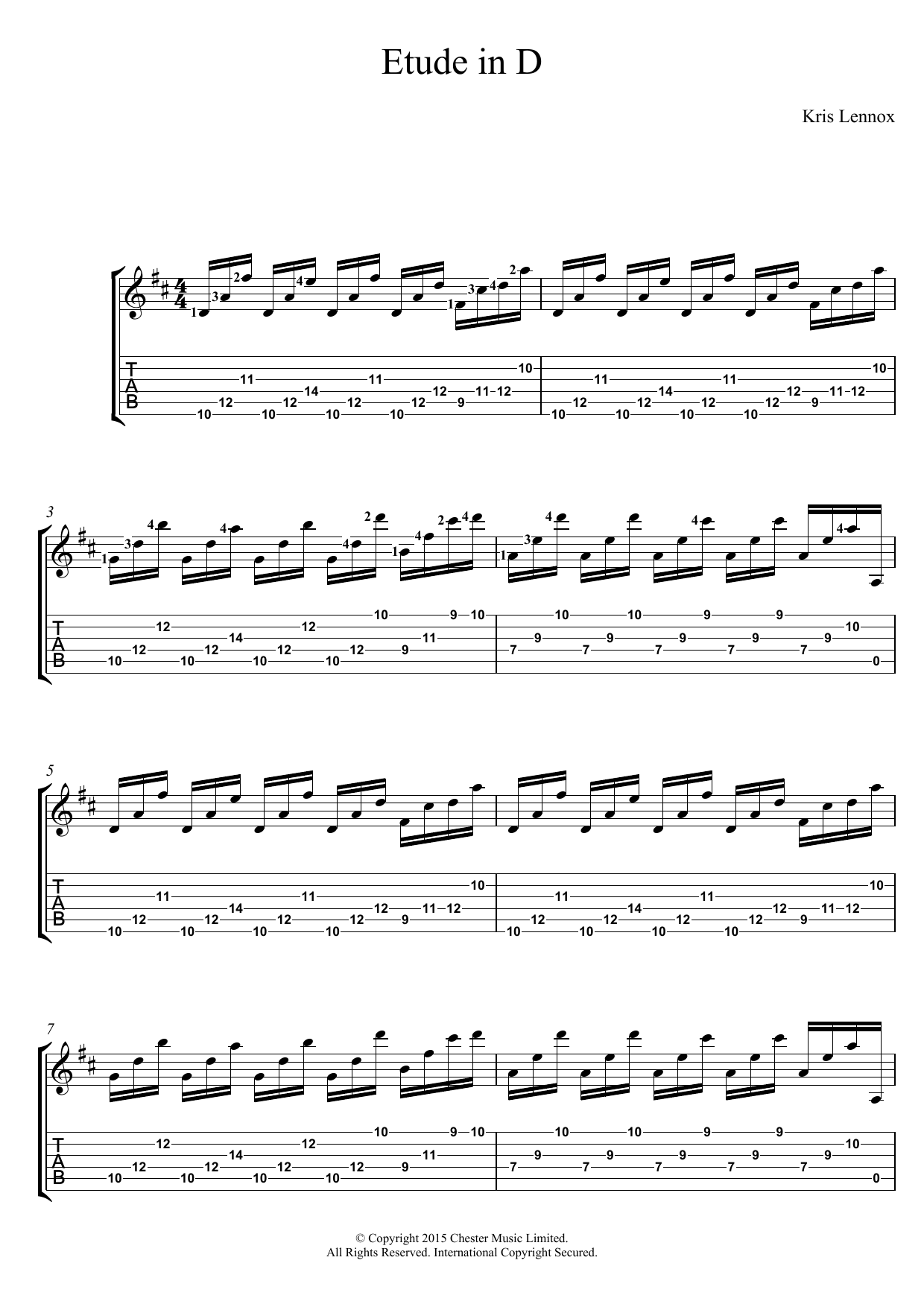 Download Kris Lennox Etude In D Sheet Music and learn how to play Guitar Tab PDF digital score in minutes