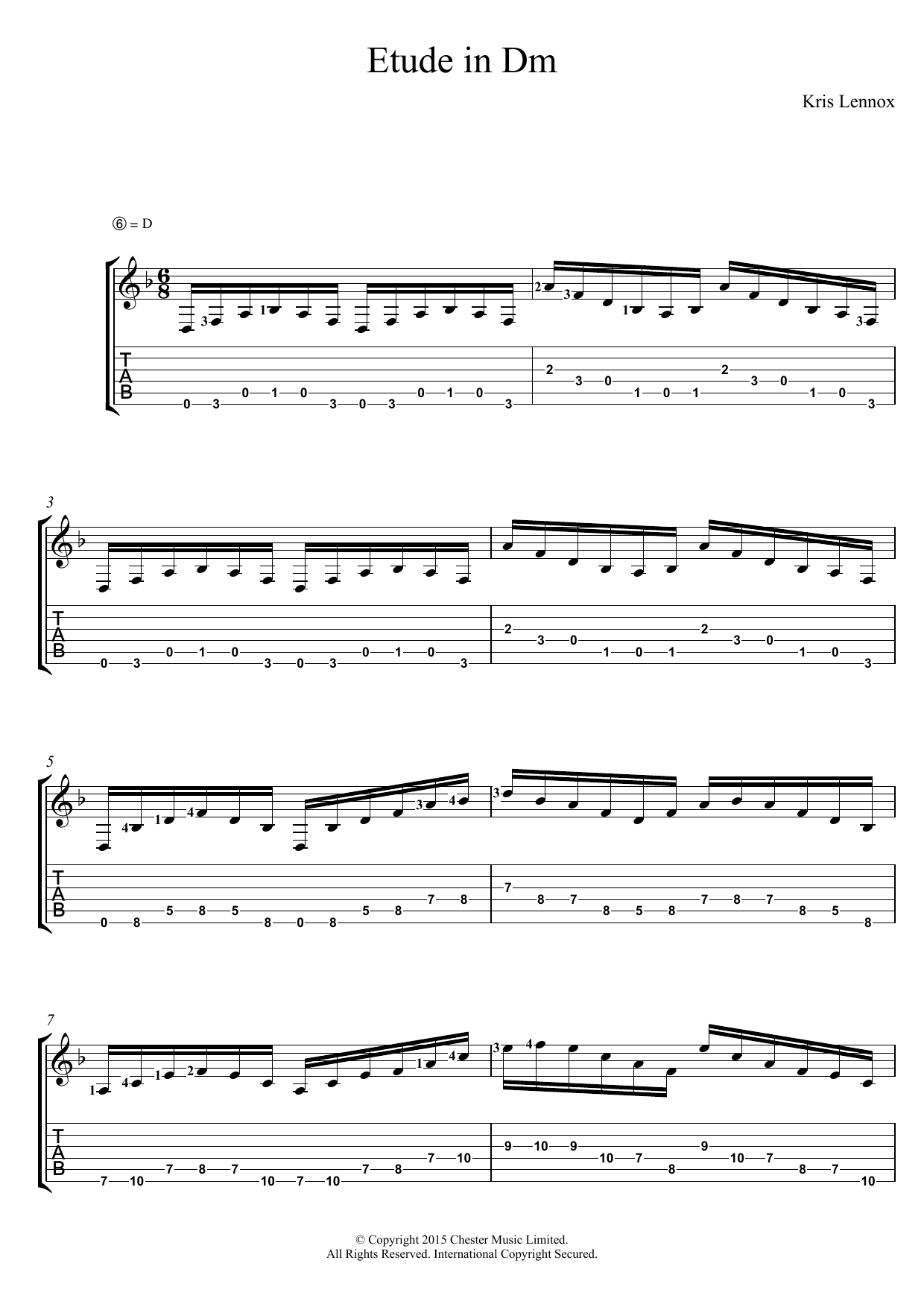 Download Kris Lennox Etude In Dm Sheet Music and learn how to play Guitar Tab PDF digital score in minutes