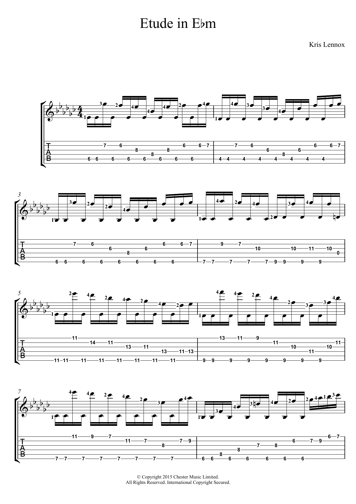 Download Kris Lennox Etude In E flat minor Sheet Music and learn how to play Guitar Tab PDF digital score in minutes