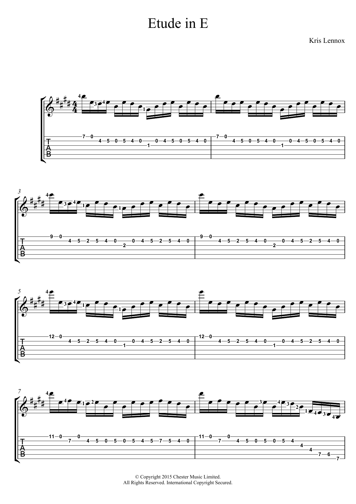 Download Kris Lennox Etude In E Sheet Music and learn how to play Guitar Tab PDF digital score in minutes