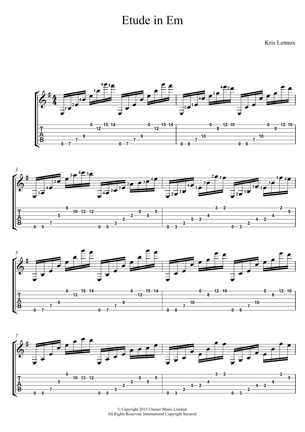 Download Kris Lennox Etude In Em Sheet Music and learn how to play Guitar Tab PDF digital score in minutes