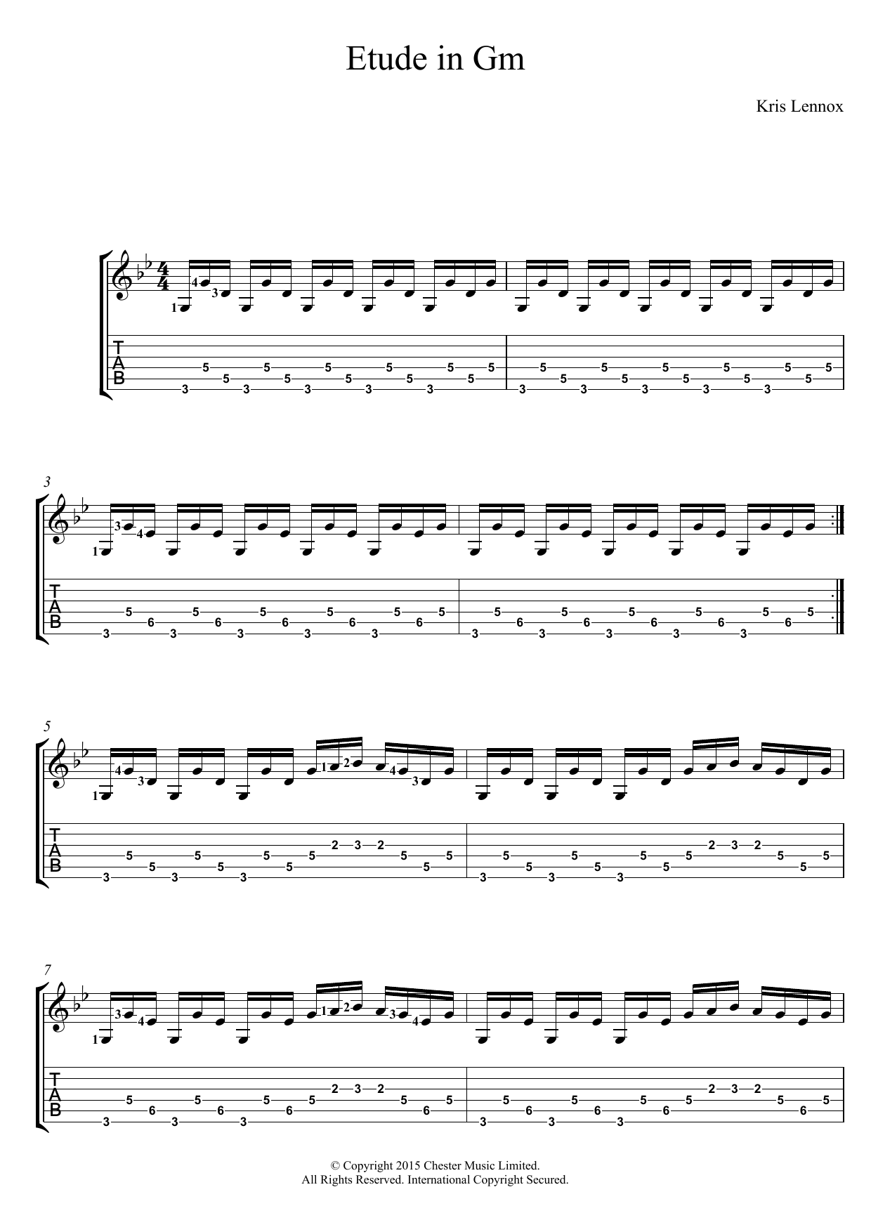 Download Kris Lennox Etude In Gm Sheet Music and learn how to play Guitar Tab PDF digital score in minutes