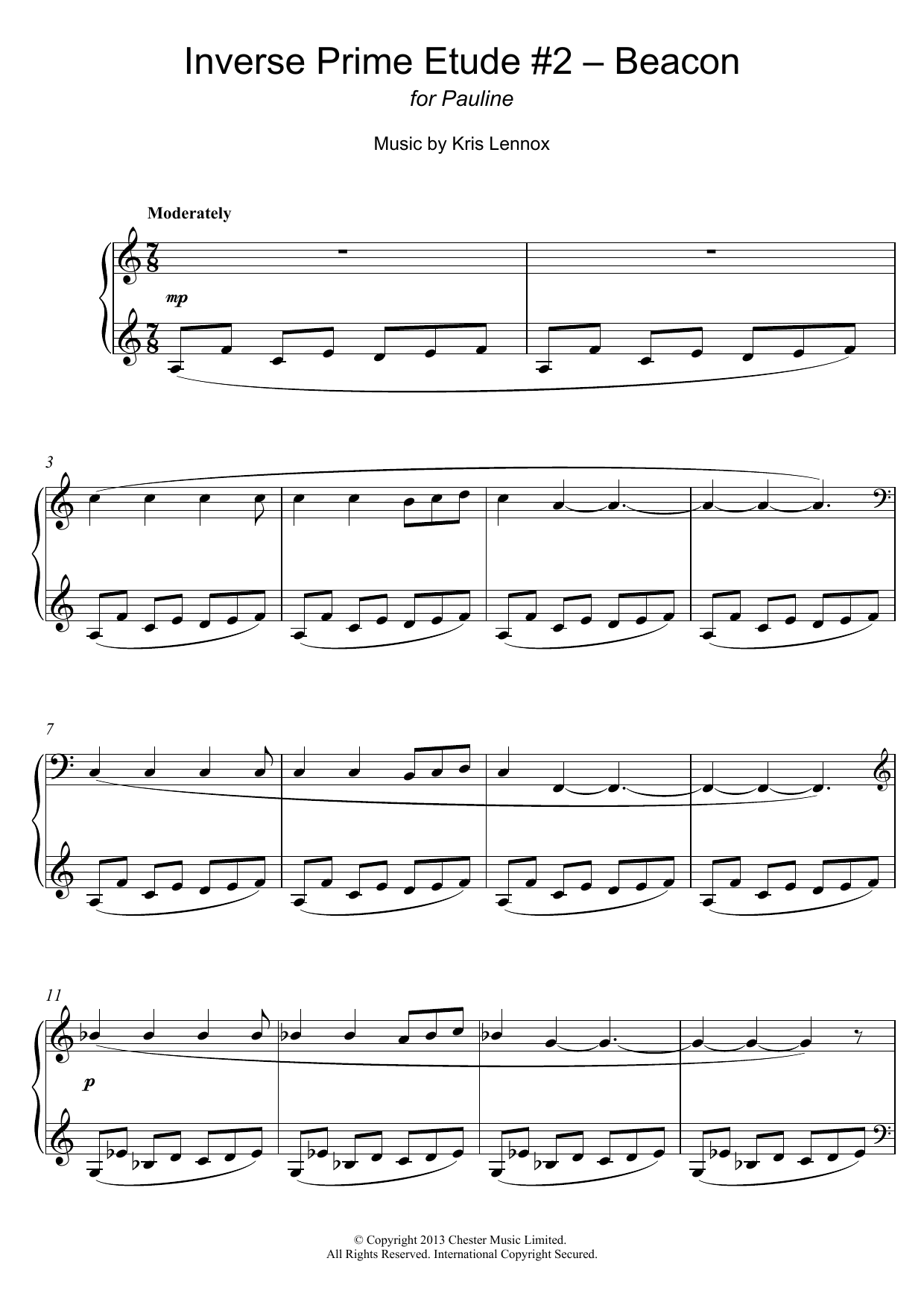 Download Kris Lennox Inverse Prime Etude #2 – Beacon Sheet Music and learn how to play Piano PDF digital score in minutes