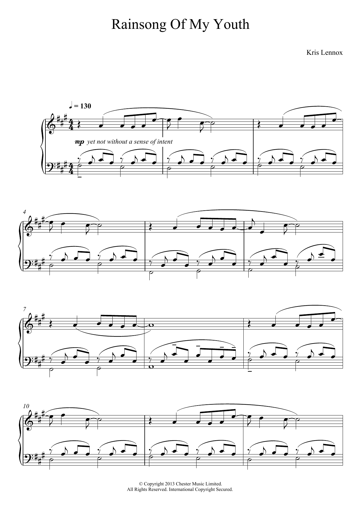 Download Kris Lennox Rainsong Of My Youth Sheet Music and learn how to play Piano PDF digital score in minutes